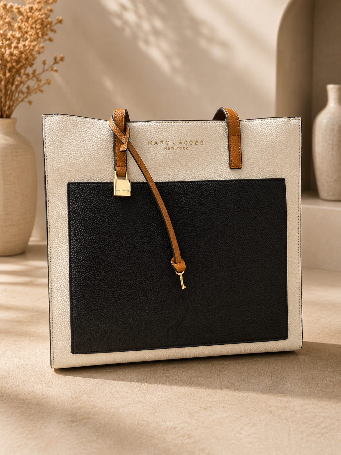 Marc Jacobs Color-Block Pebbled Leather Tote Bag - Luxury Tri-Tone Work Shopper