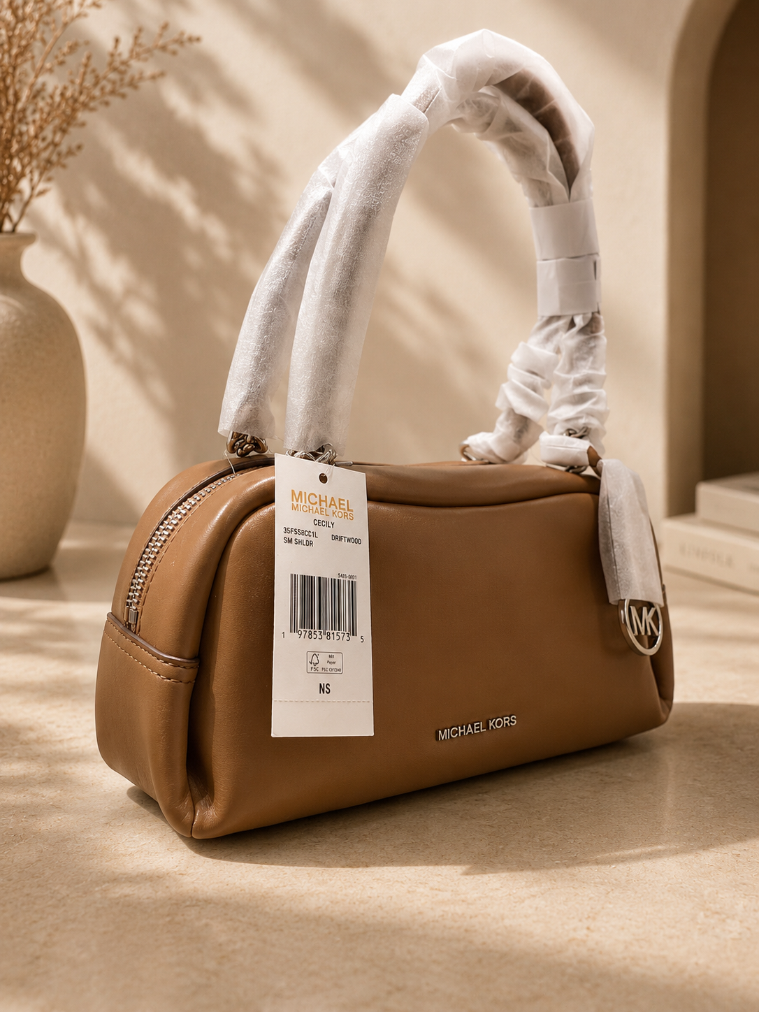Michael Kors Cecily Small Leather Shoulder Bag - Luxury Driftwood Brown Handbag