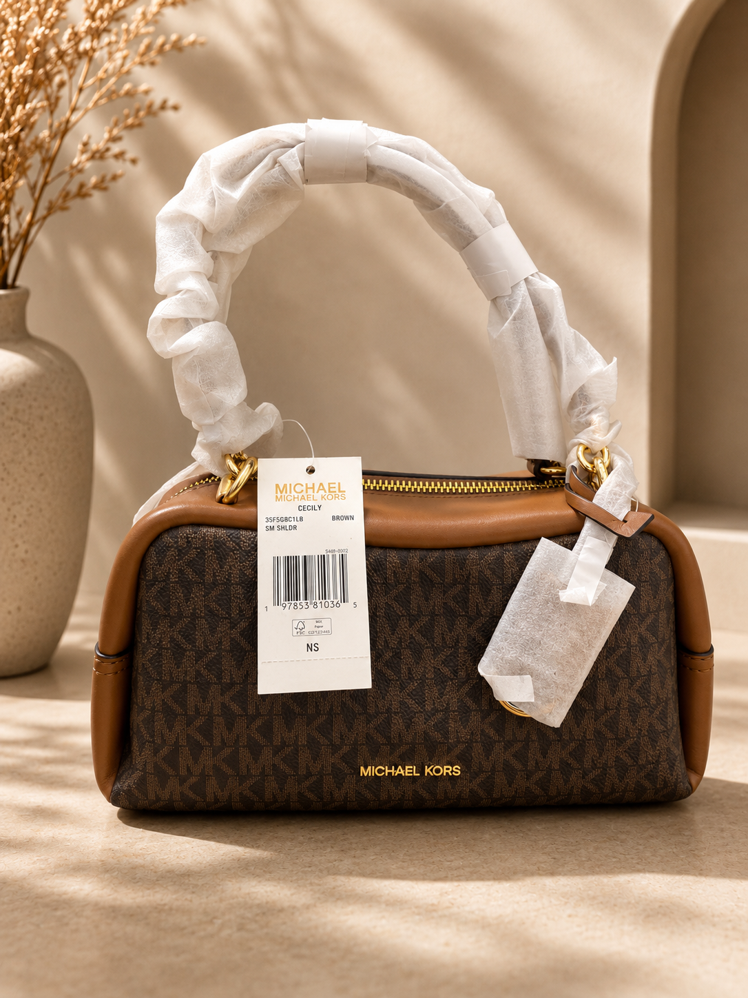 Michael Kors Cecily Small Monogram Shoulder Bag - Luxury Brown Logo Bowling Satchel