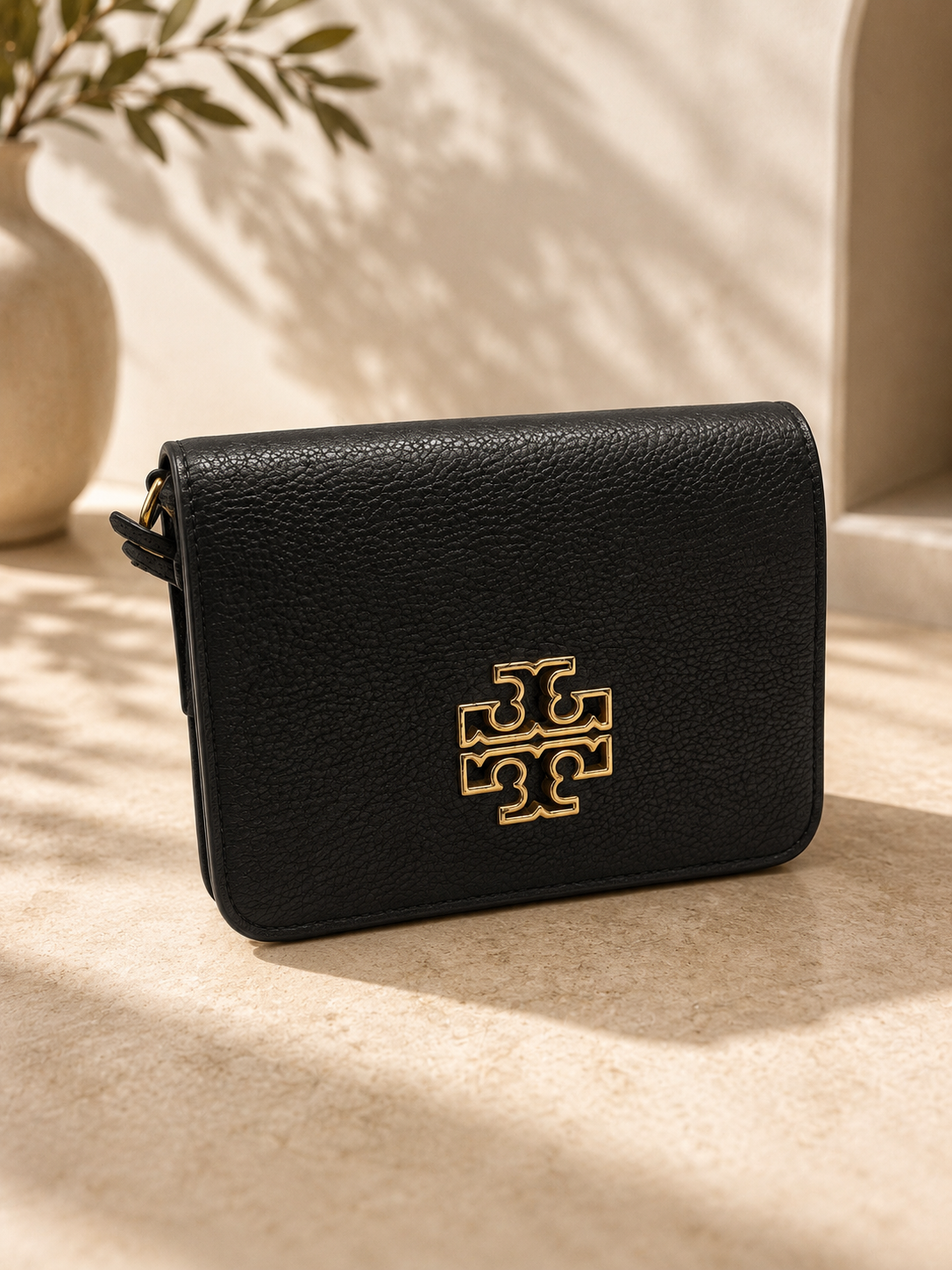 Tory Burch Britten Small Crossbody Bag - Black Pebbled Leather