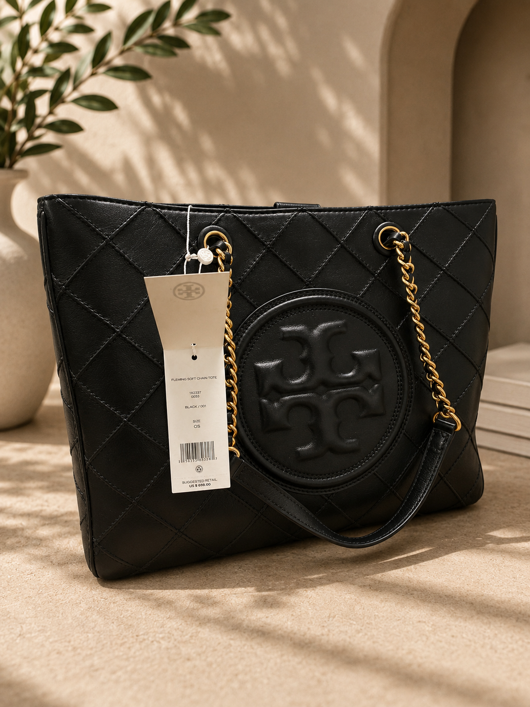 Tory Burch Fleming Large Quilted Tote Bag with Gold Chain Straps