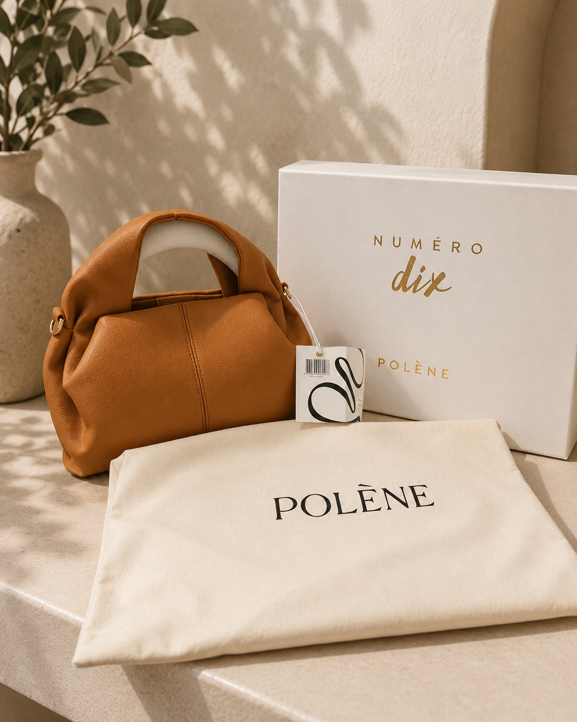 Polène Numéro Neuf Top-Handle Bag - Camel Textured Leather