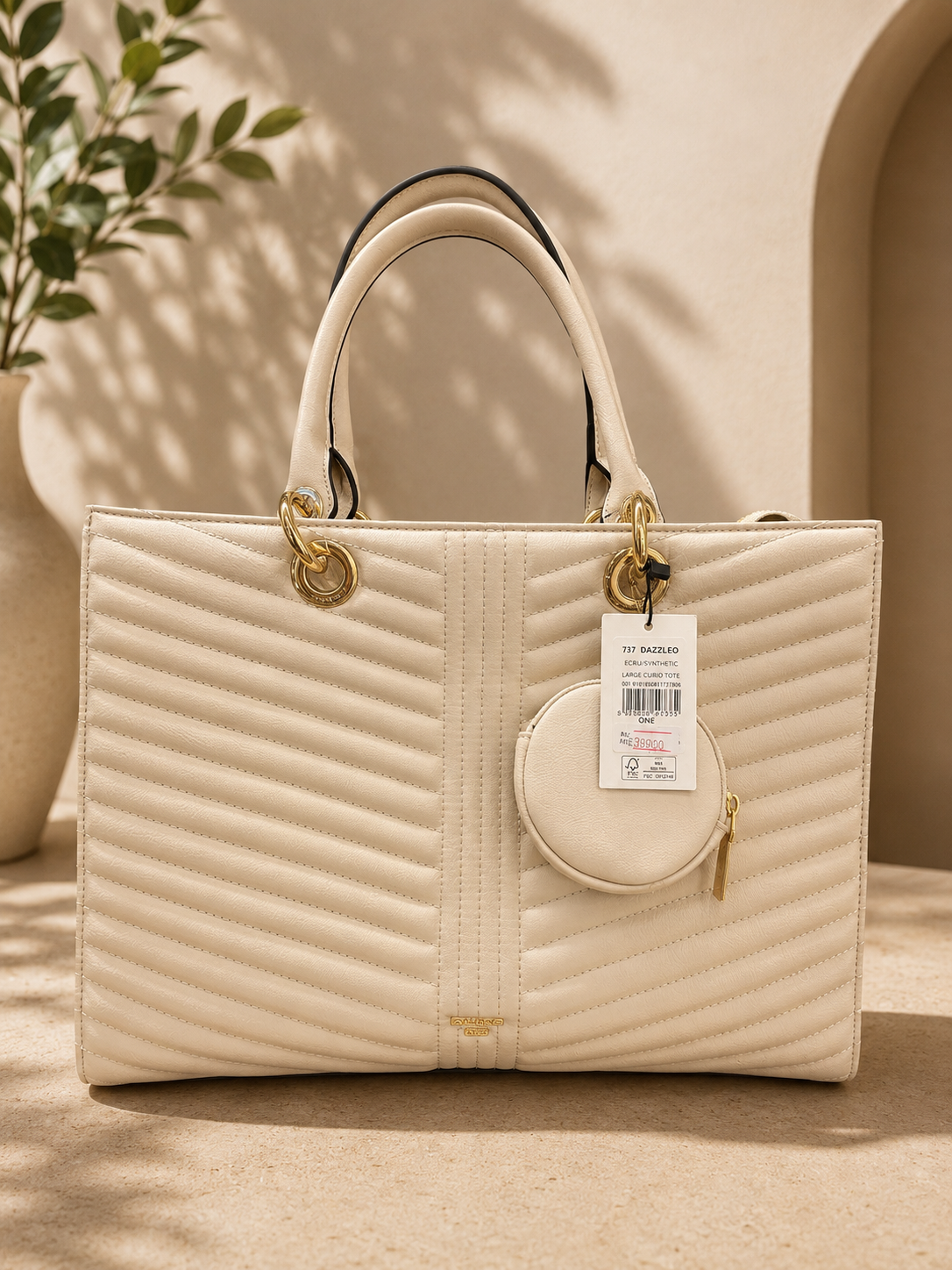 Dune London Dazzleo Quilted Tote with Detachable Coin Purse - Ecru