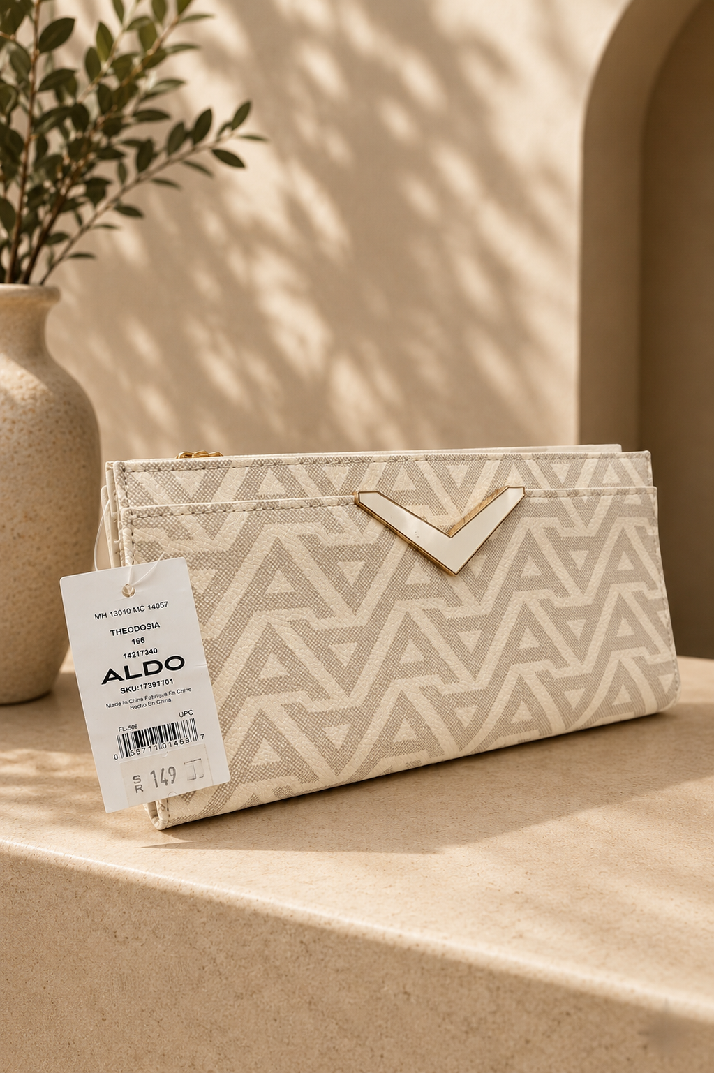 ALDO Theodosia Clutch Bag - Cream & Ecru Geometric Print