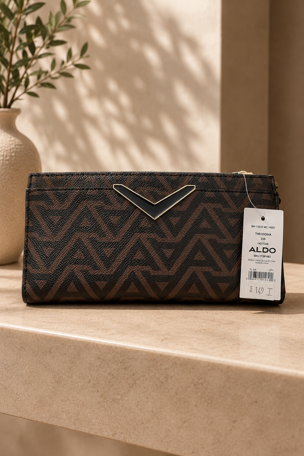 ALDO Theodosia Clutch Bag - Brown Monogram Geometric Print