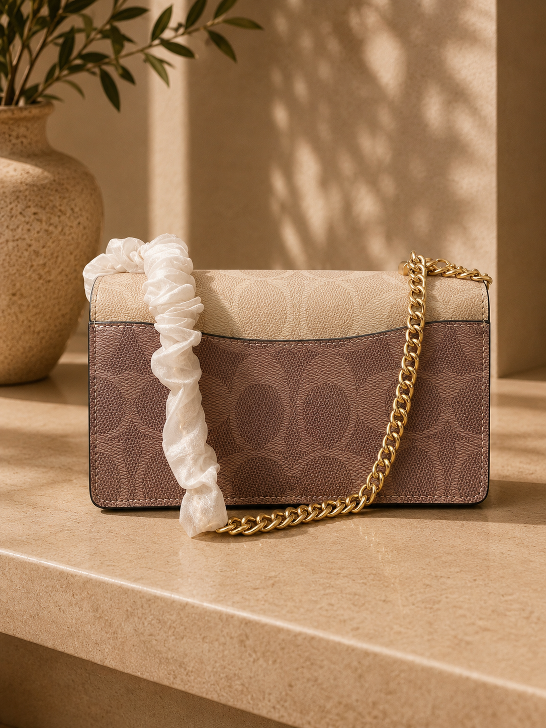 COACH Signature Canvas Colorblock Crossbody Bag – Beige & Dusty Rose