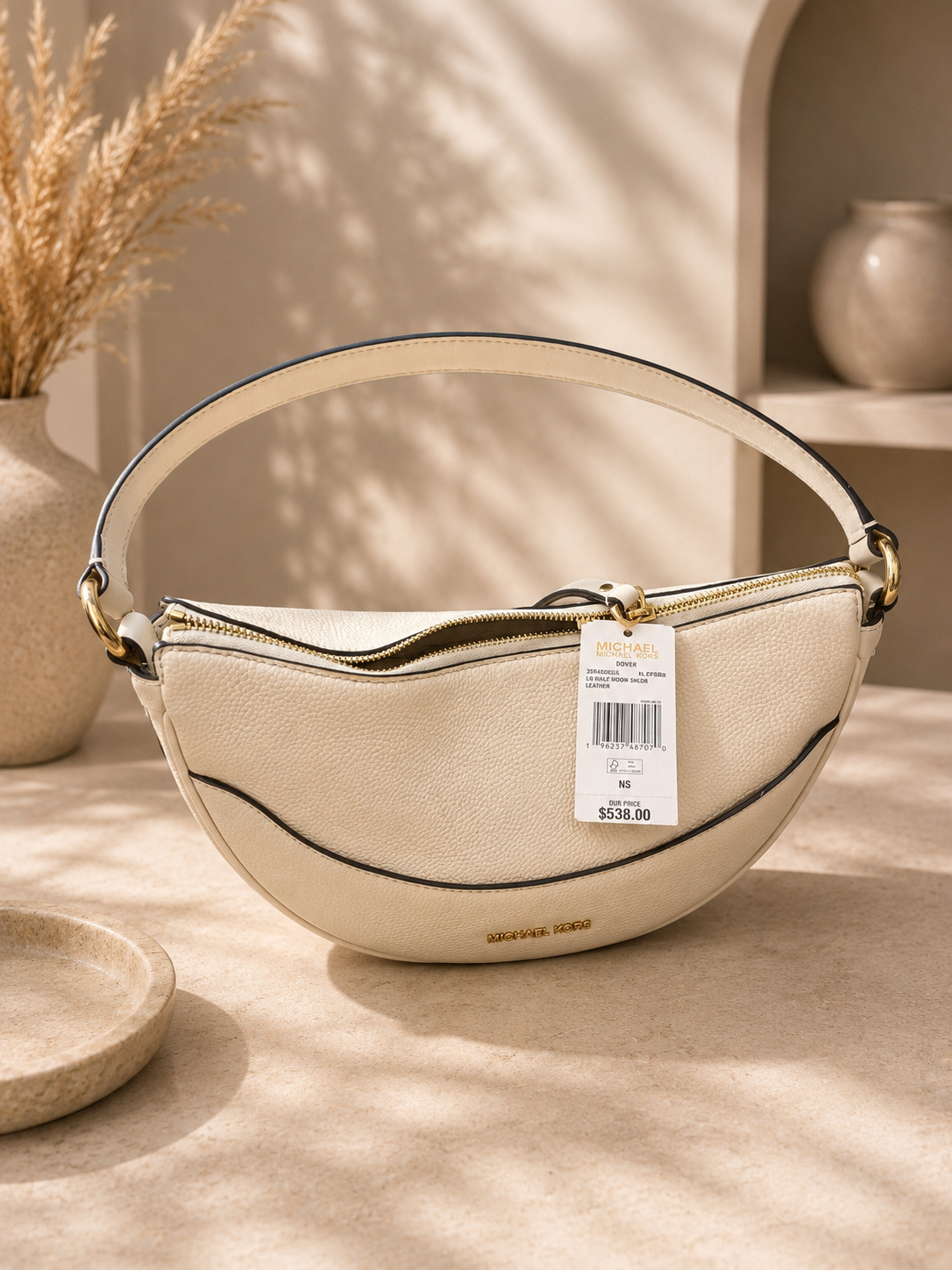 Michael Kors Cream Pebbled Leather Hobo Bag - Luxury Crescent Shoulder Handbag