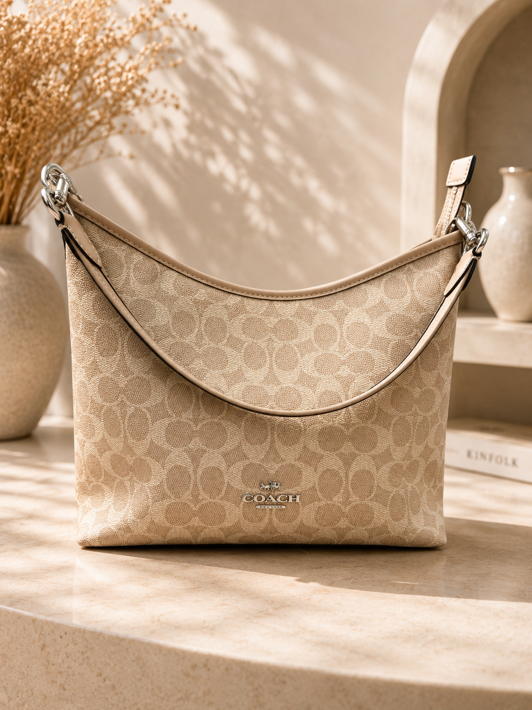 Coach Signature Canvas Val Duffle Bag - Luxury Crescent Hobo Shoulder Bag