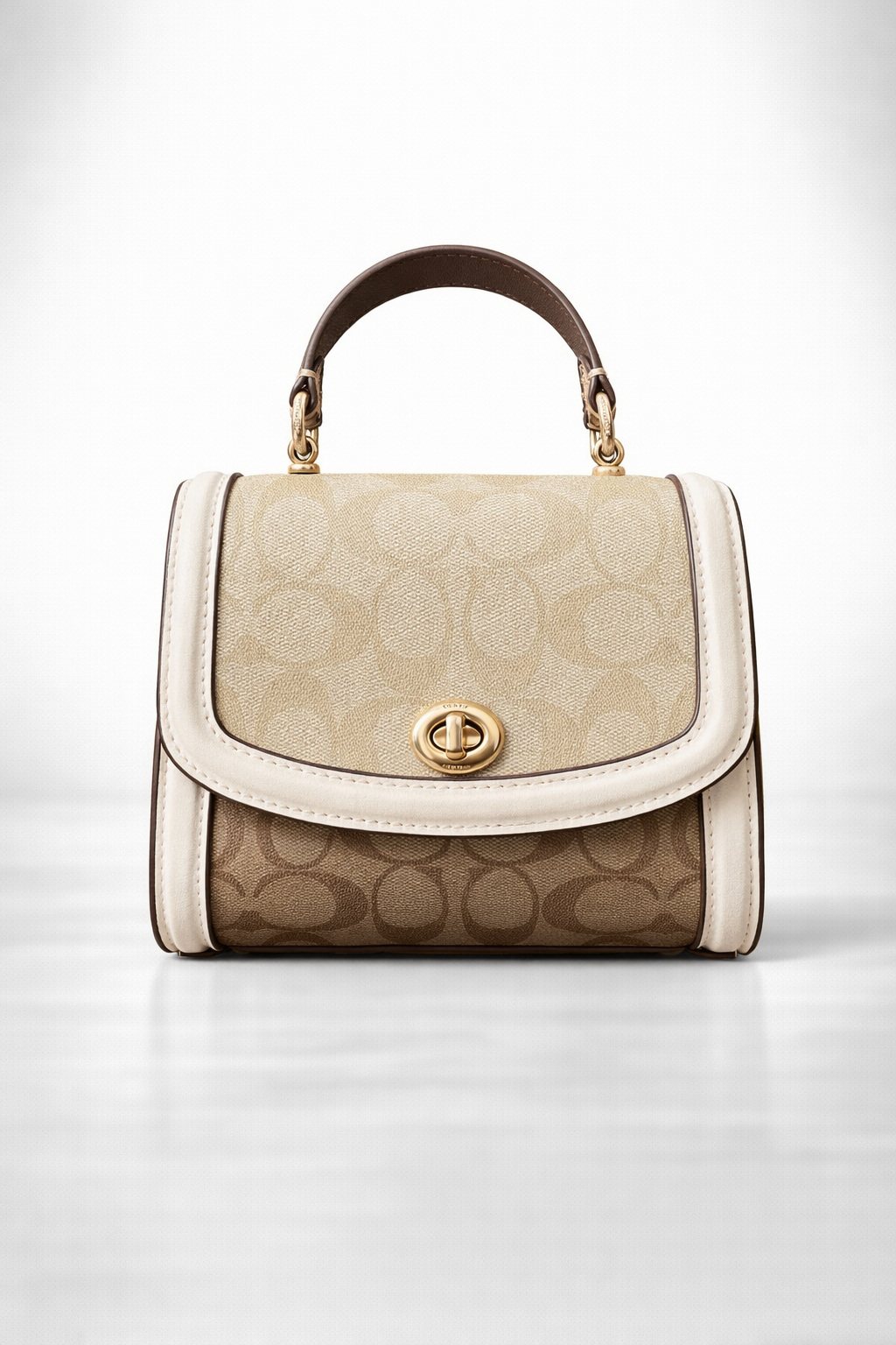 Coach Signature Mini Top Handle Crossbody Bag – Beige & Brown Luxury Handbag