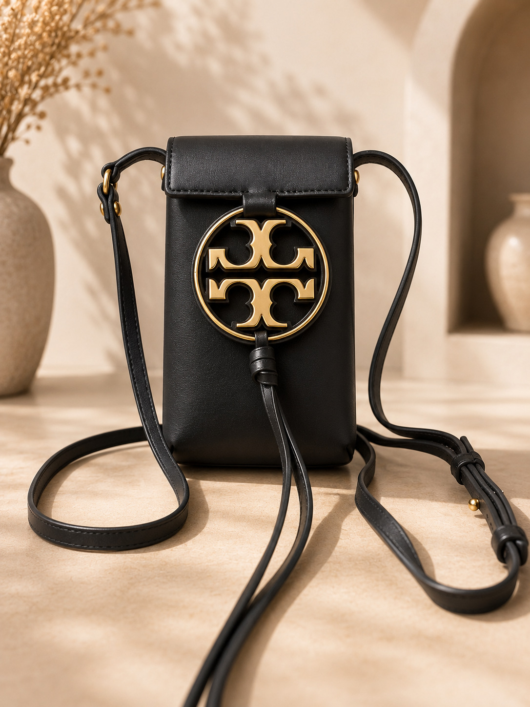 Tory Burch Miller Leather Phone Crossbody Bag - Luxury Black Messenger Pouch
