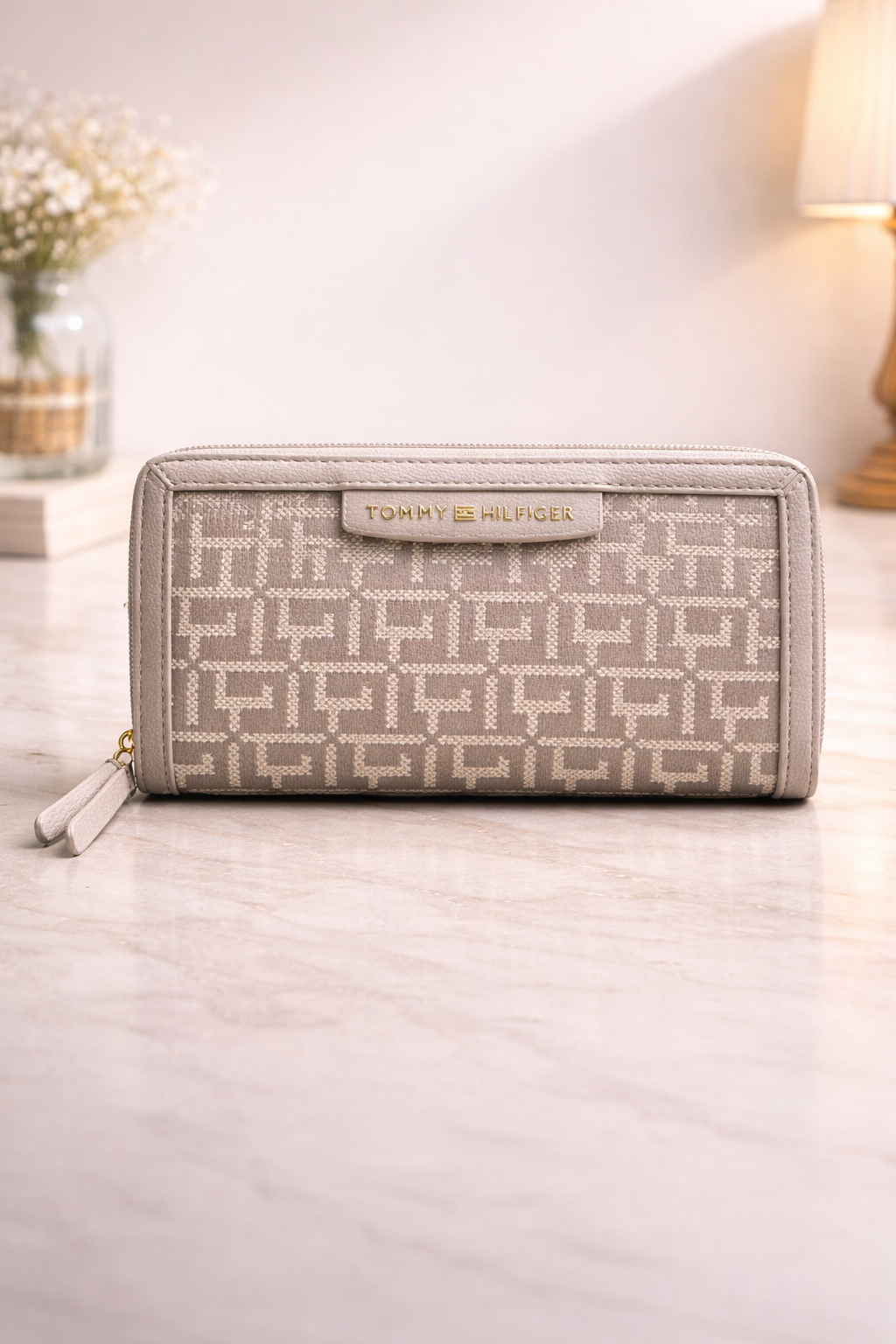Tommy Hilfiger Monogram Zip-Around Wallet – Beige