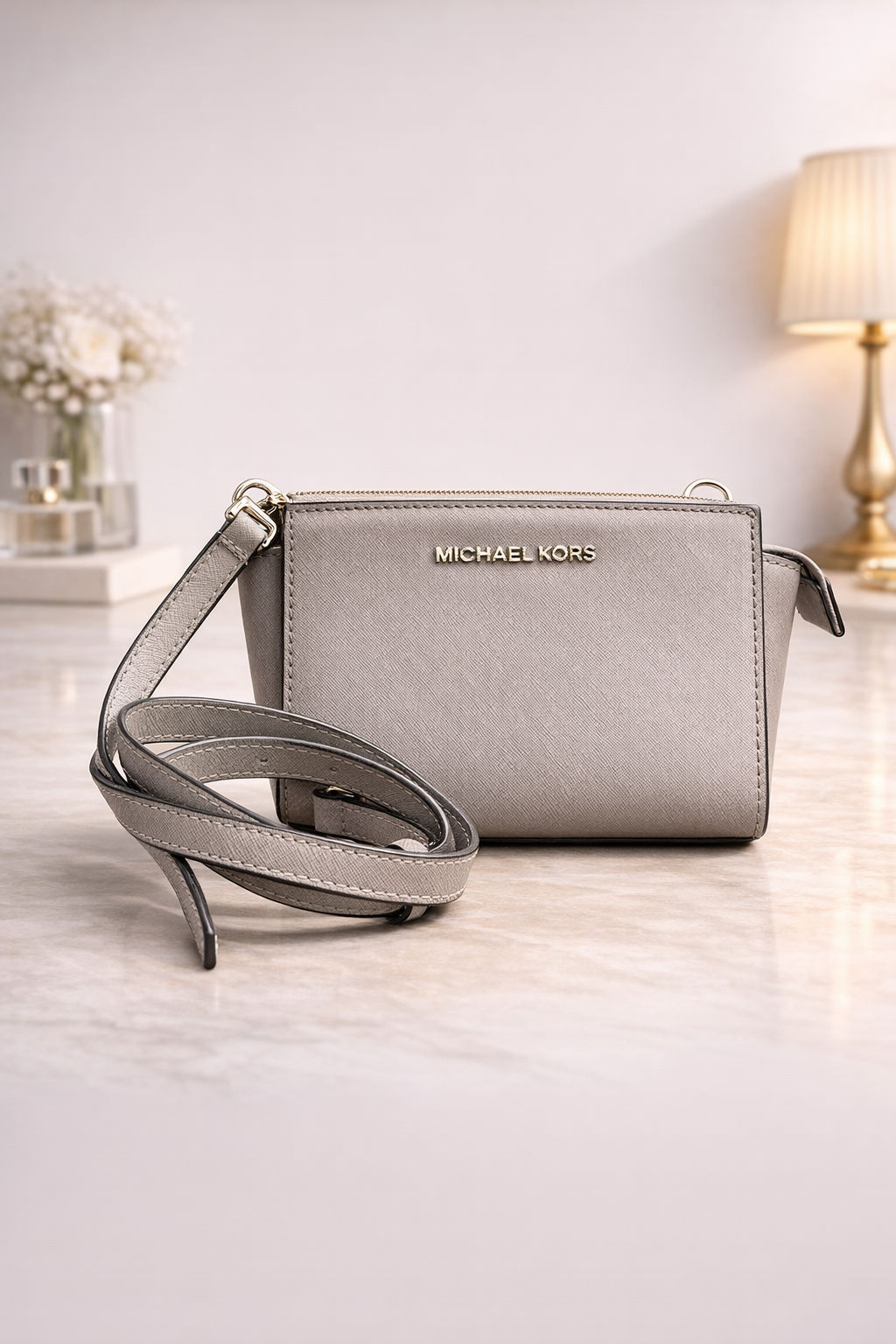 Michael Kors Saffiano Leather Crossbody Bag – Grey