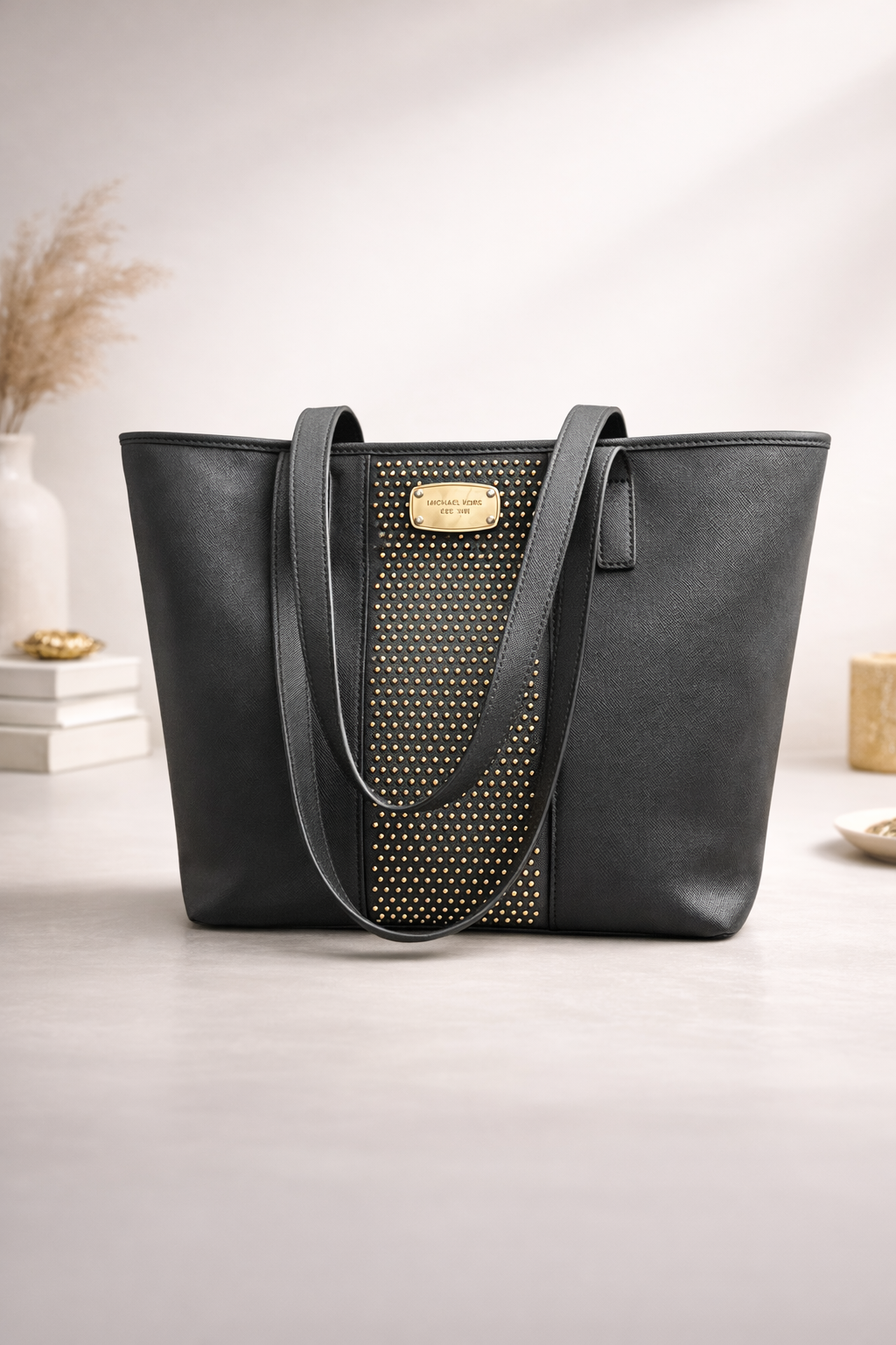 Michael Kors Studded Panel Tote Bag – Black