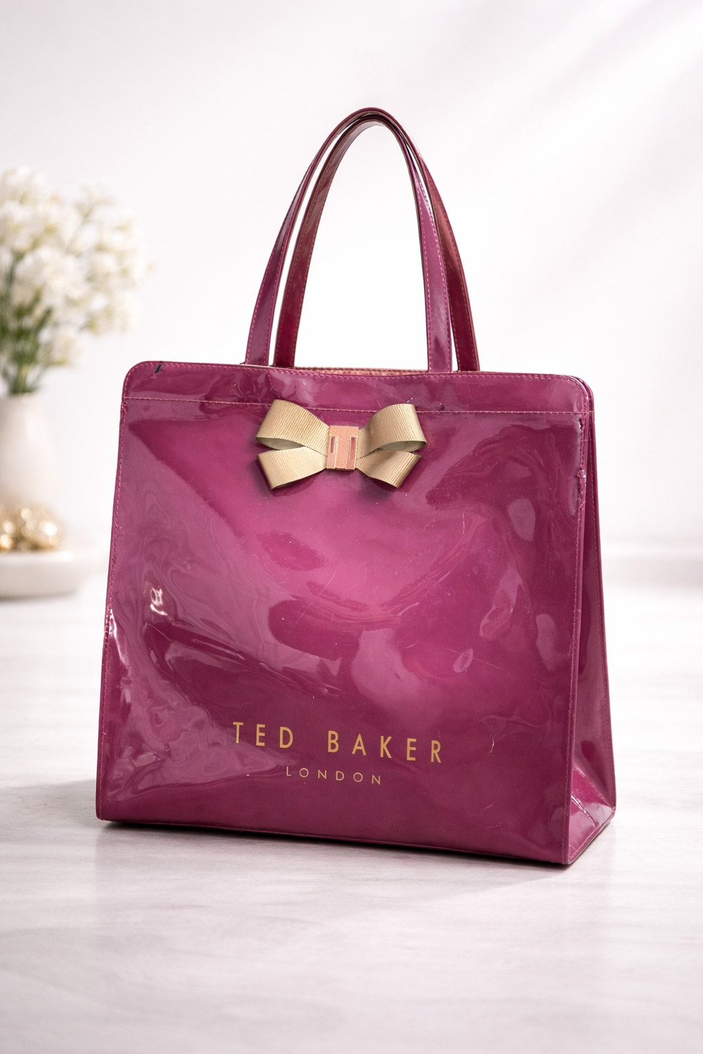 Ted Baker Glossy Bow Detail Tote Bag – Magenta