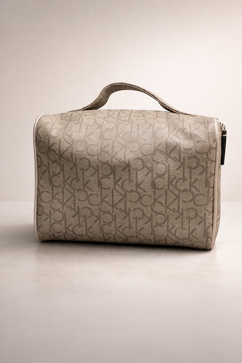 Calvin Klein Signature Monogram Cosmetic Travel Pouch – Beige