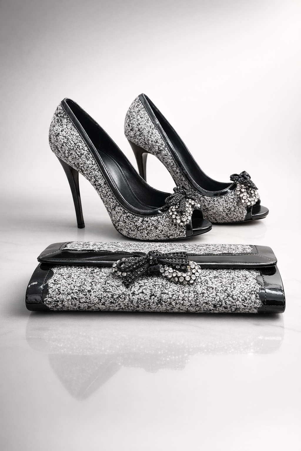 Women’s Glitter Peep-Toe High Heels with Matching Clutch – Party & Evening Set