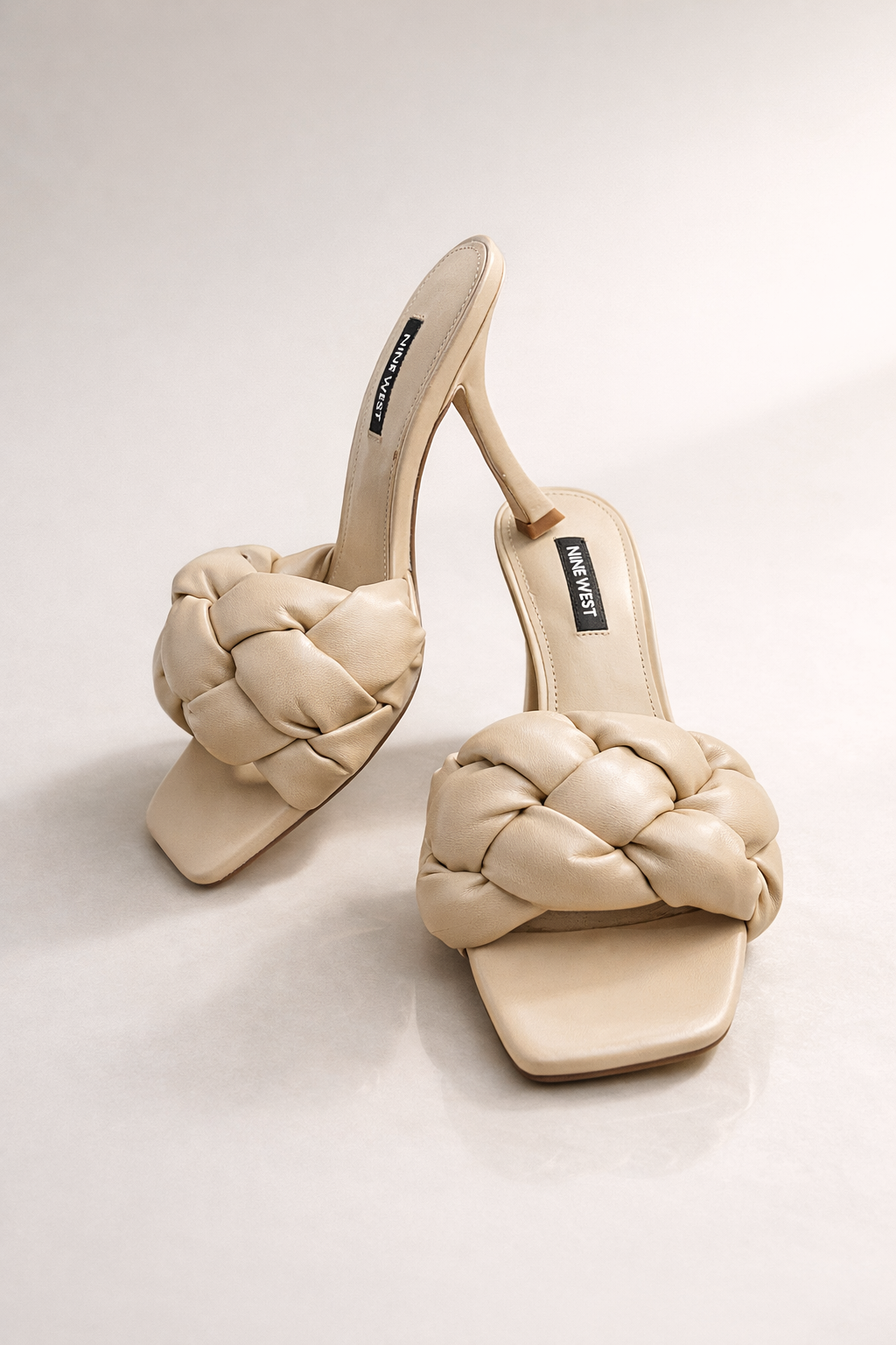 Women’s Braided Strap Mule Heels – Nude Square Toe Slip-On Sandals