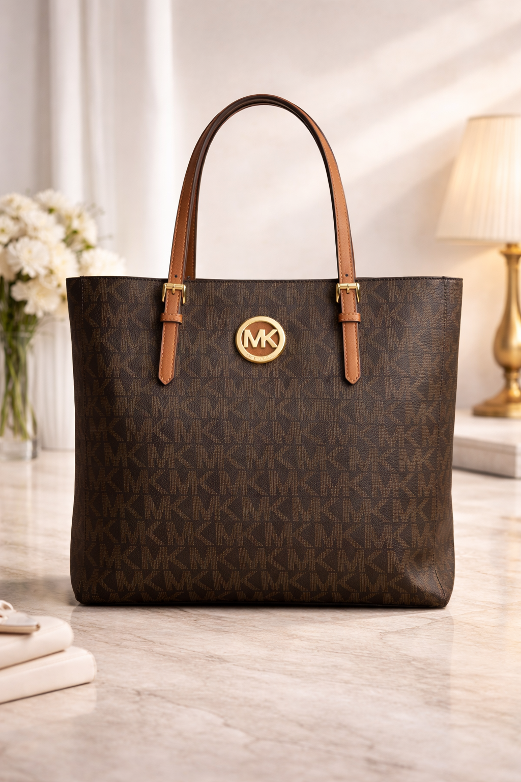 Michael Kors Signature MK Logo Tote Bag – Brown