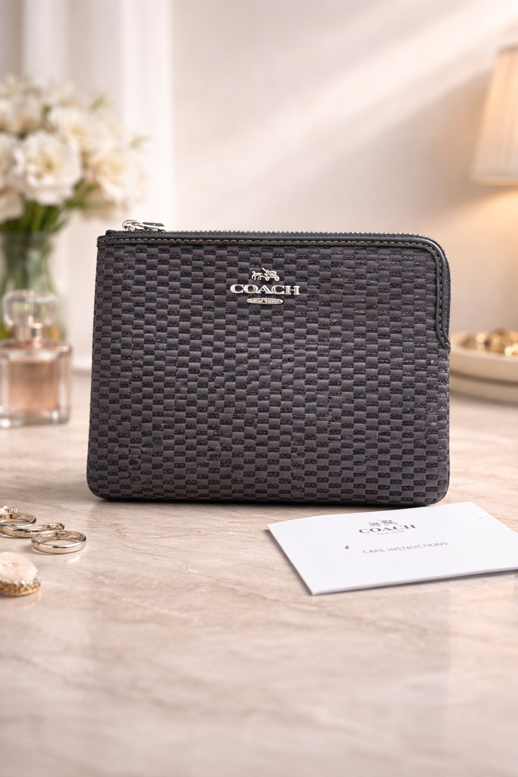 Coach Textured Zip Pouch – Charcoal Grey