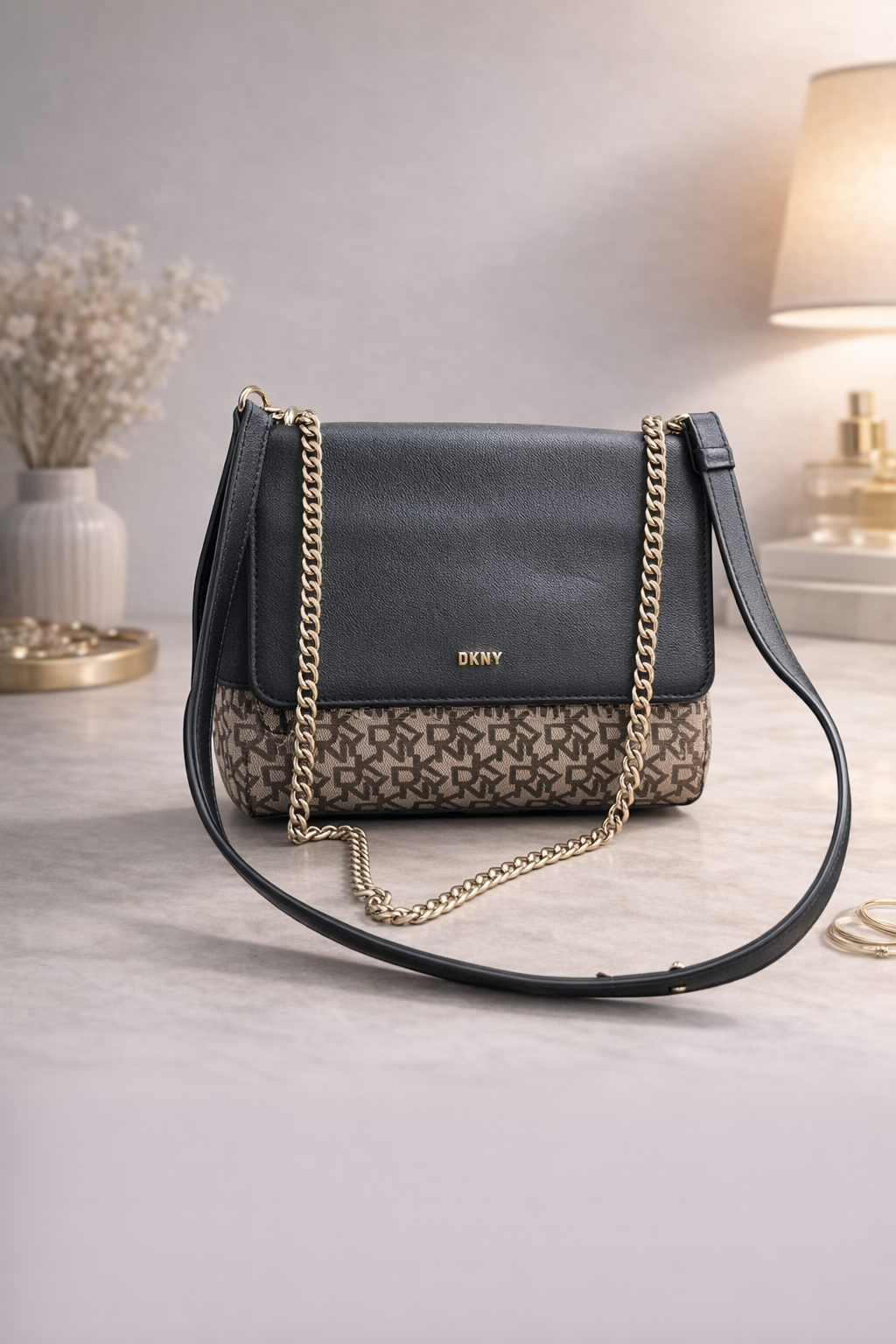 Classic Monogram Chain Crossbody Bag for Women – Black & Brown Shoulder Handbag