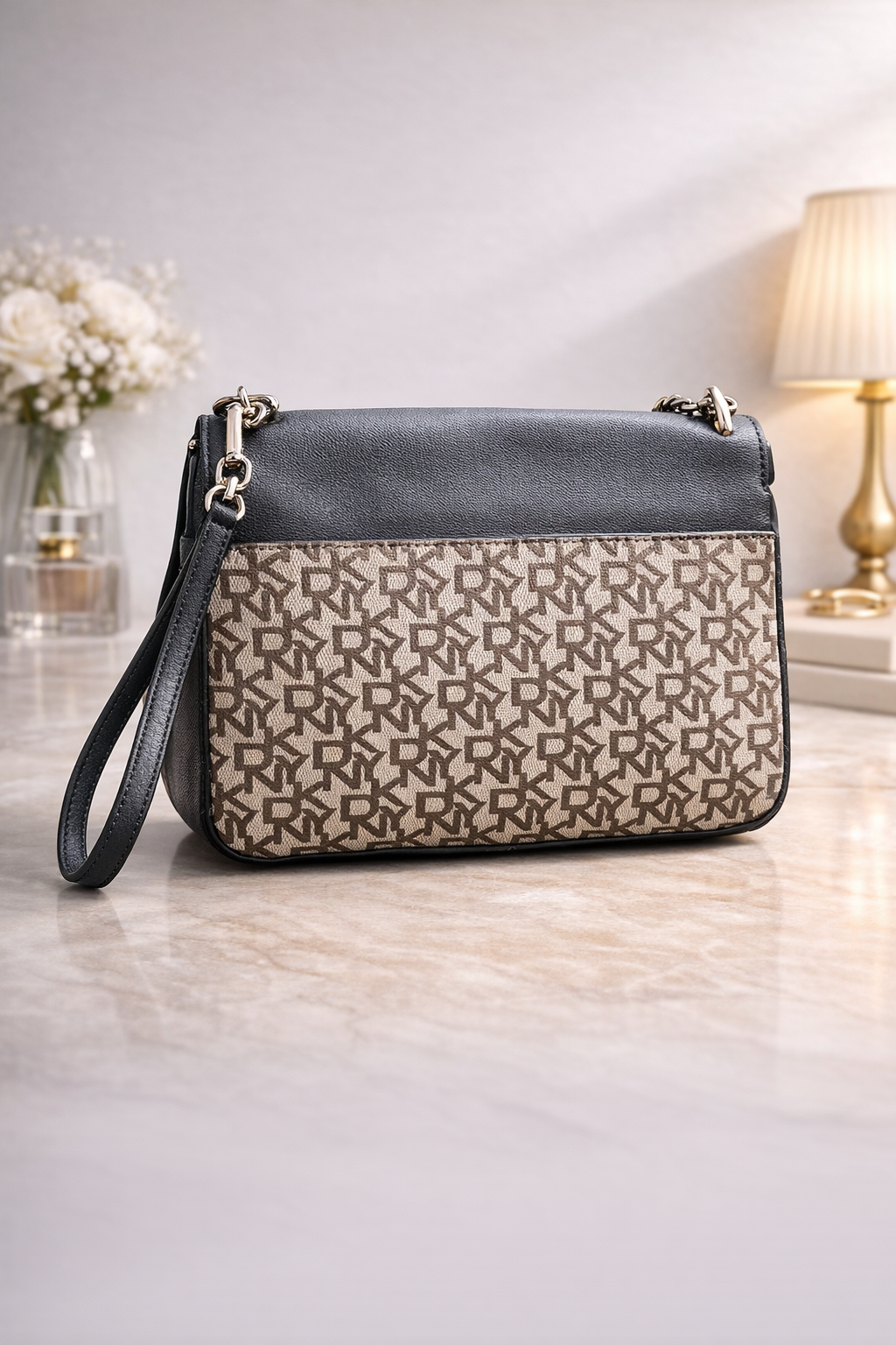 Classic Monogram Chain Crossbody Bag for Women – Black & Brown Shoulder Handbag